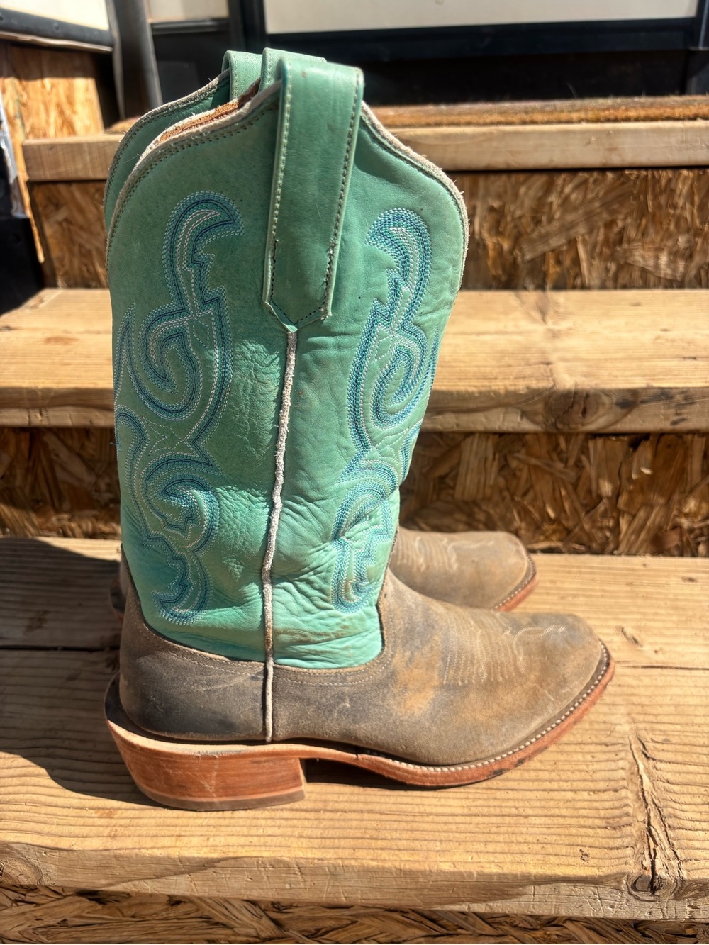 Rios of Mercedes Men’s Mint Green and Brown Cowboy Boots